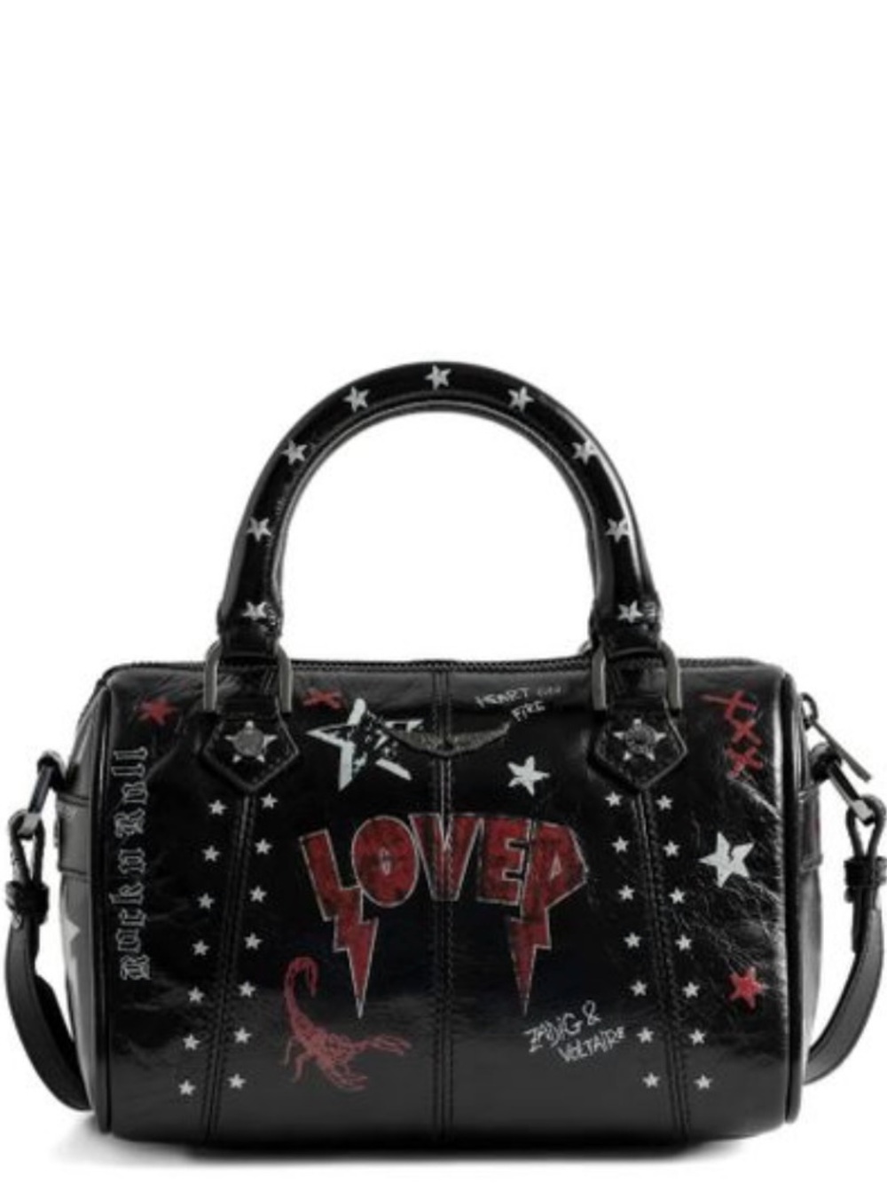 Zadig & Voltaire Black Mini Satchel with Red Graphic